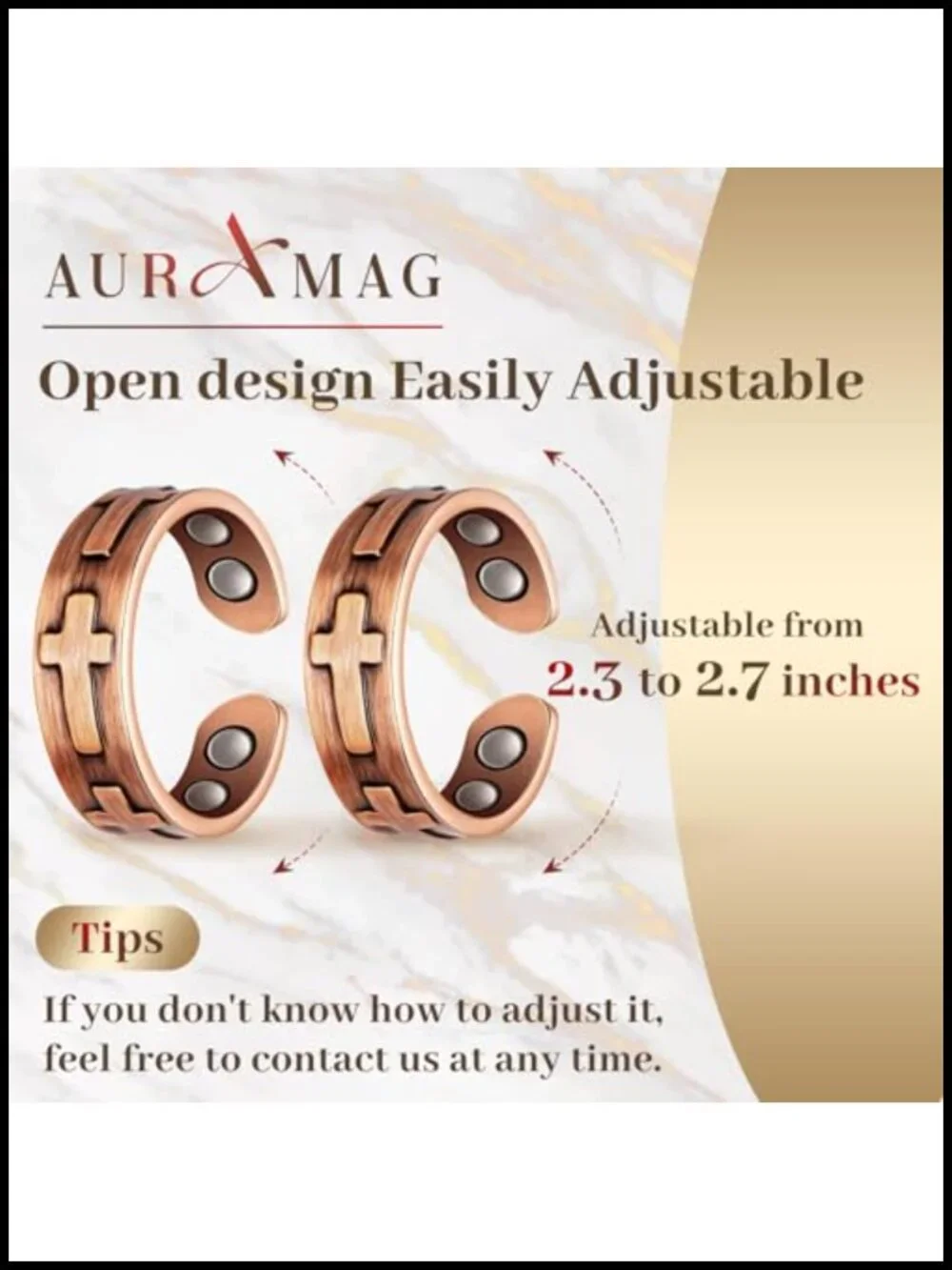Adjustable Pure Copper Ring with 3500 Gauss Magnets for Joint Support